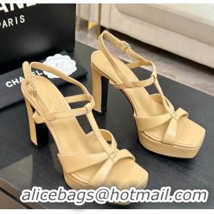 Famous Chanel CC Black Leather High Heeled Platform Sandals 6052009