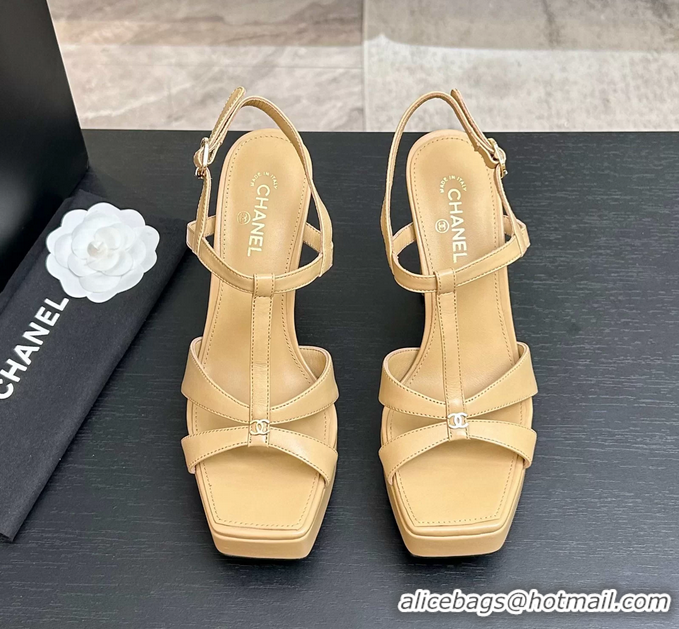 Famous Chanel CC Black Leather High Heeled Platform Sandals 6052009