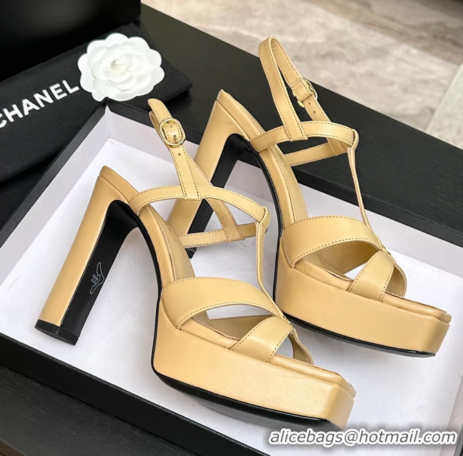 Famous Chanel CC Black Leather High Heeled Platform Sandals 6052009