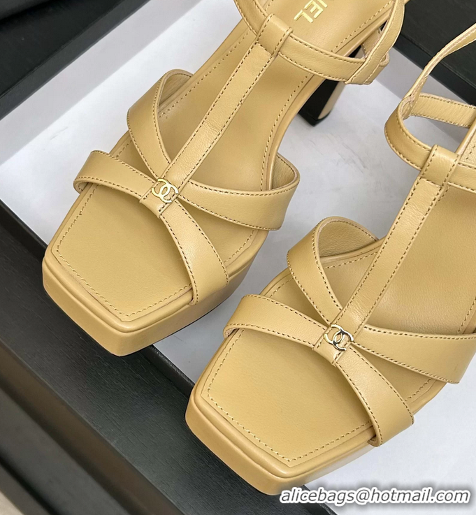 Famous Chanel CC Black Leather High Heeled Platform Sandals 6052009
