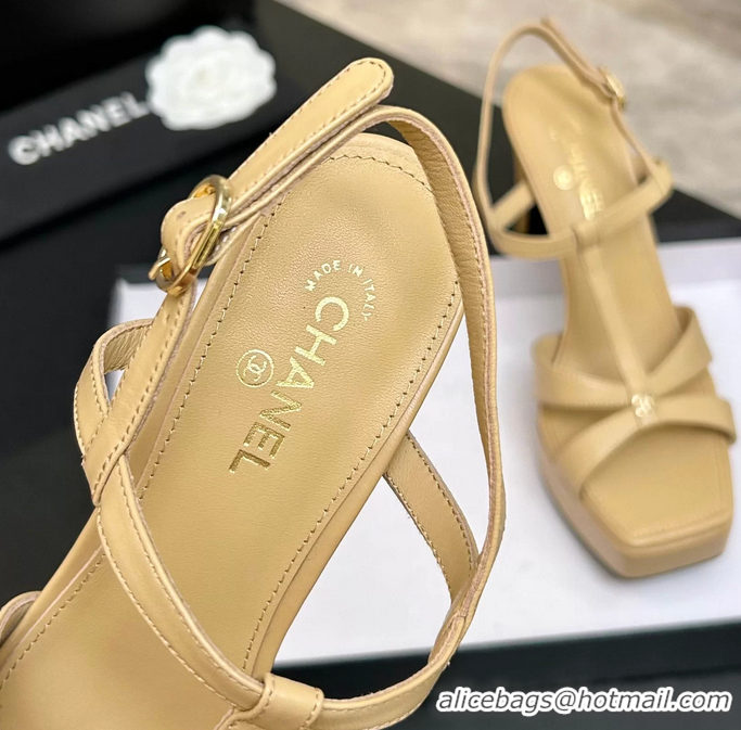 Famous Chanel CC Black Leather High Heeled Platform Sandals 6052009