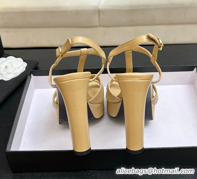 Famous Chanel CC Black Leather High Heeled Platform Sandals 6052009