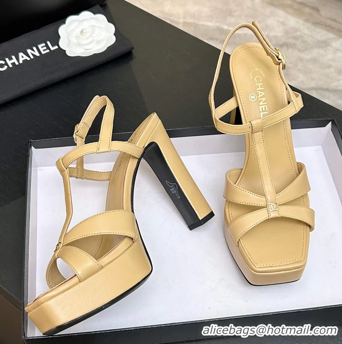 Famous Chanel CC Black Leather High Heeled Platform Sandals 6052009