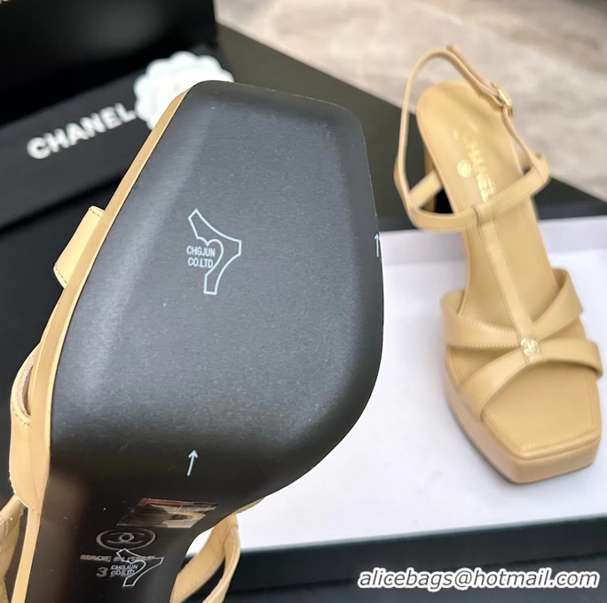 Famous Chanel CC Black Leather High Heeled Platform Sandals 6052009