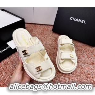 Unique Chanel CC Dad White Leather Platform Slides Sandals 6052101