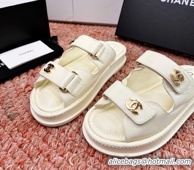 Unique Chanel CC Dad White Leather Platform Slides Sandals 6052101