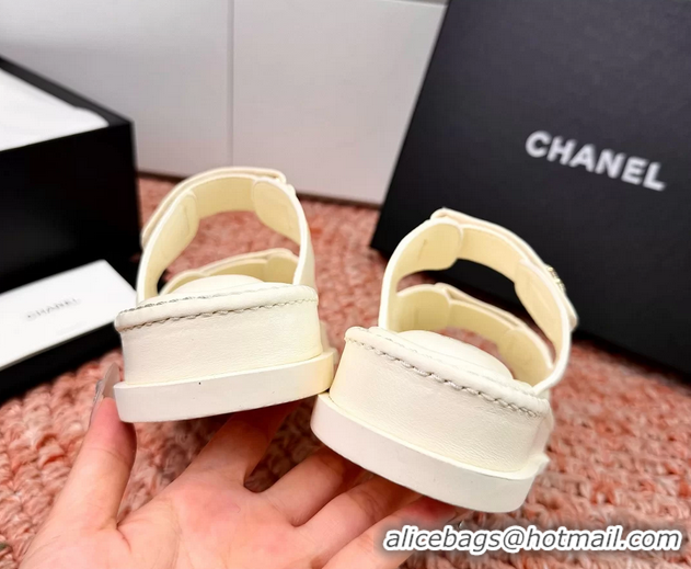 Unique Chanel CC Dad White Leather Platform Slides Sandals 6052101