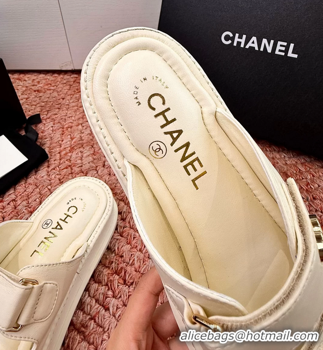 Unique Chanel CC Dad White Leather Platform Slides Sandals 6052101