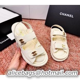 Discount Chanel CC Dad White Leather Platform Sandals 6052101