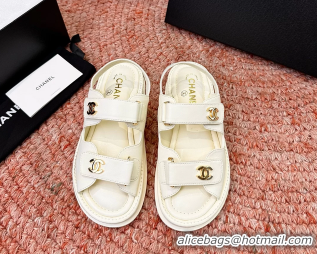 Discount Chanel CC Dad White Leather Platform Sandals 6052101
