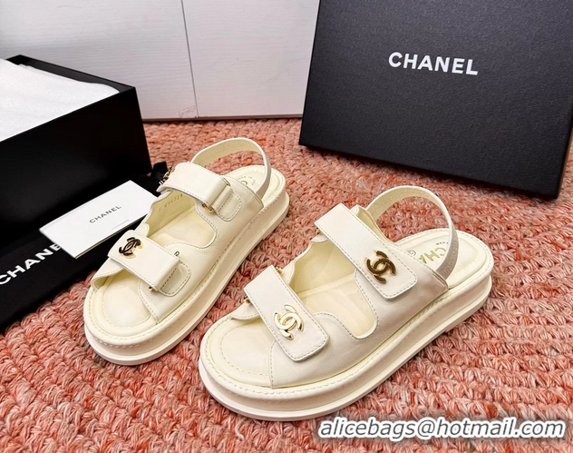 Discount Chanel CC Dad White Leather Platform Sandals 6052101