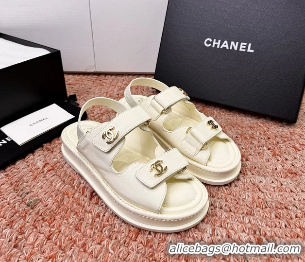 Discount Chanel CC Dad White Leather Platform Sandals 6052101