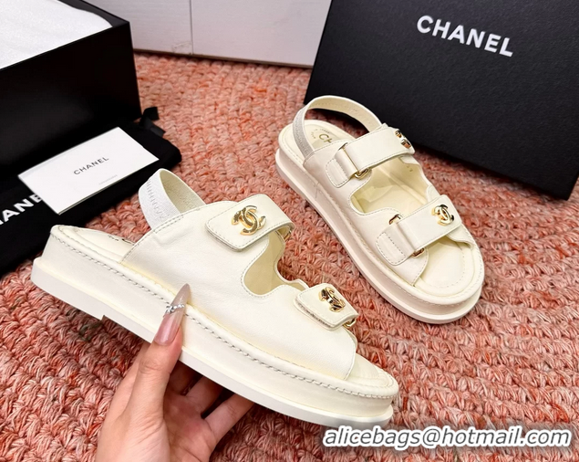 Discount Chanel CC Dad White Leather Platform Sandals 6052101