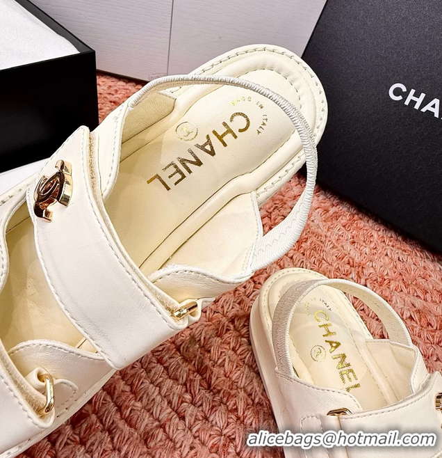 Discount Chanel CC Dad White Leather Platform Sandals 6052101