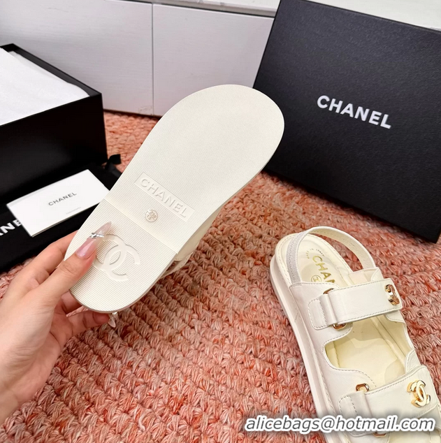 Discount Chanel CC Dad White Leather Platform Sandals 6052101