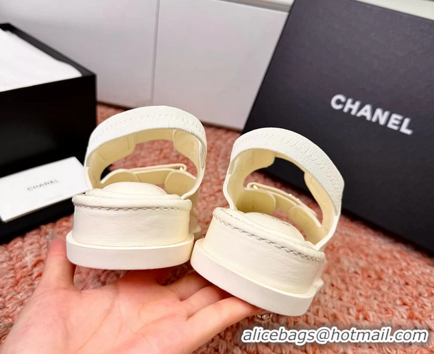 Discount Chanel CC Dad White Leather Platform Sandals 6052101