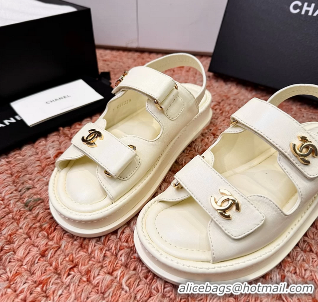 Discount Chanel CC Dad White Leather Platform Sandals 6052101