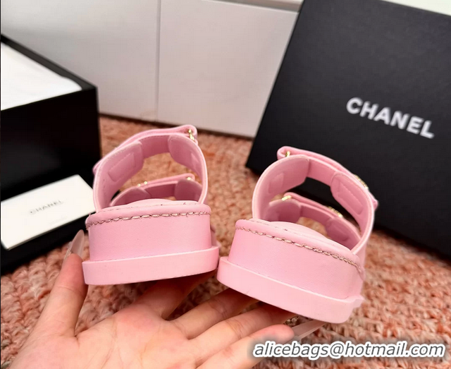 Original Cheap Chanel CC Dad Pink Leather Platform Slides Sandals 6052101