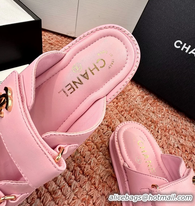 Original Cheap Chanel CC Dad Pink Leather Platform Slides Sandals 6052101