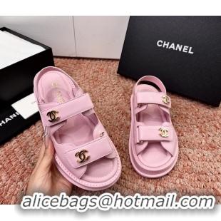 Feminine Chanel CC Dad Pink Leather Platform Sandals 6052101
