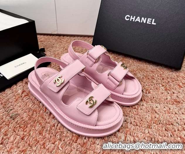 Feminine Chanel CC Dad Pink Leather Platform Sandals 6052101