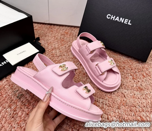 Feminine Chanel CC Dad Pink Leather Platform Sandals 6052101