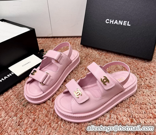 Feminine Chanel CC Dad Pink Leather Platform Sandals 6052101