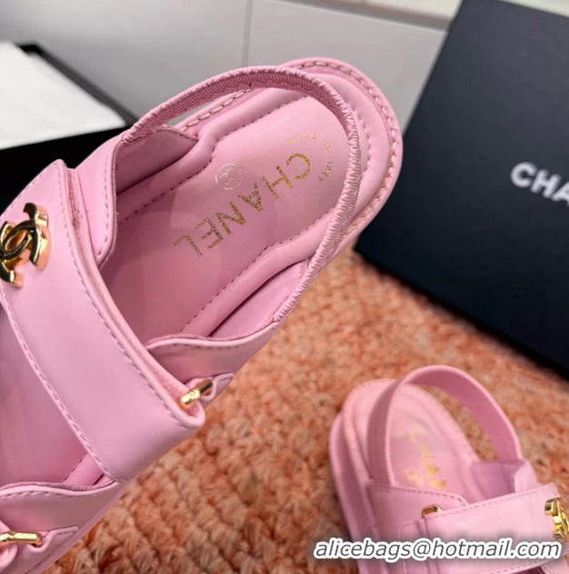 Feminine Chanel CC Dad Pink Leather Platform Sandals 6052101