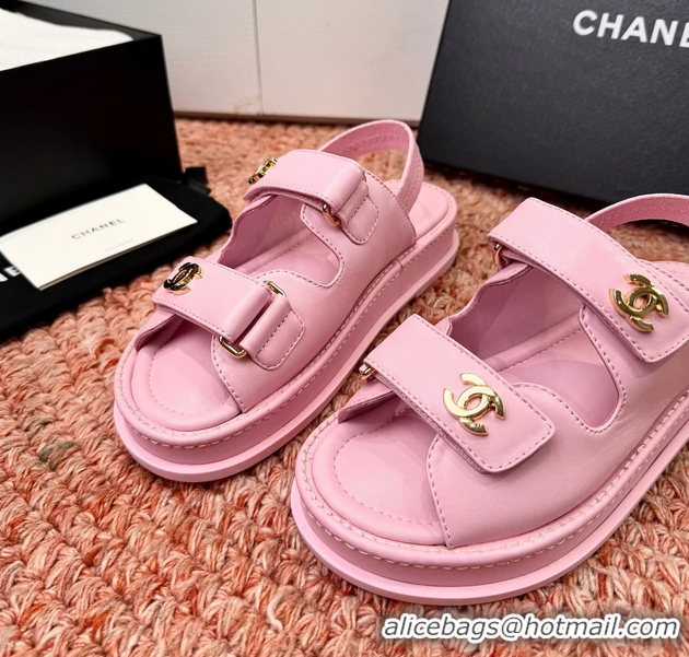 Feminine Chanel CC Dad Pink Leather Platform Sandals 6052101