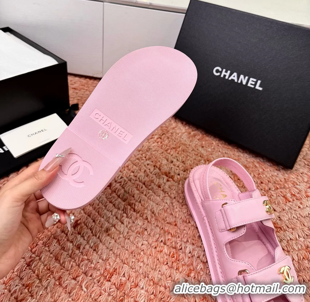 Feminine Chanel CC Dad Pink Leather Platform Sandals 6052101