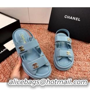 Buy Discount Chanel CC Dad Light Blue Leather Platform Sandals 6052101