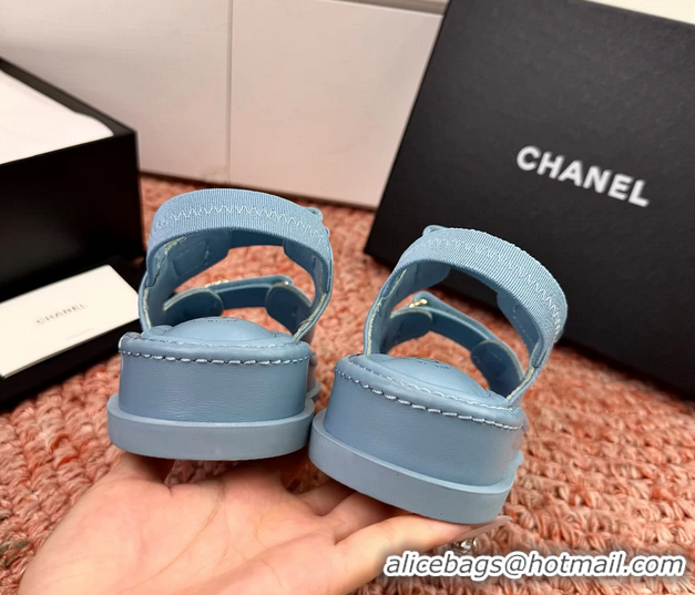 Buy Discount Chanel CC Dad Light Blue Leather Platform Sandals 6052101