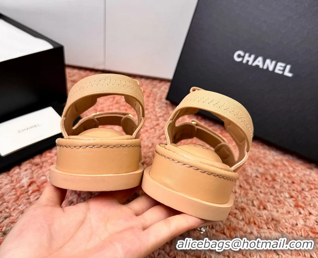 Crafted Chanel CC Dad Dark Beige Leather Platform Sandals 6052101