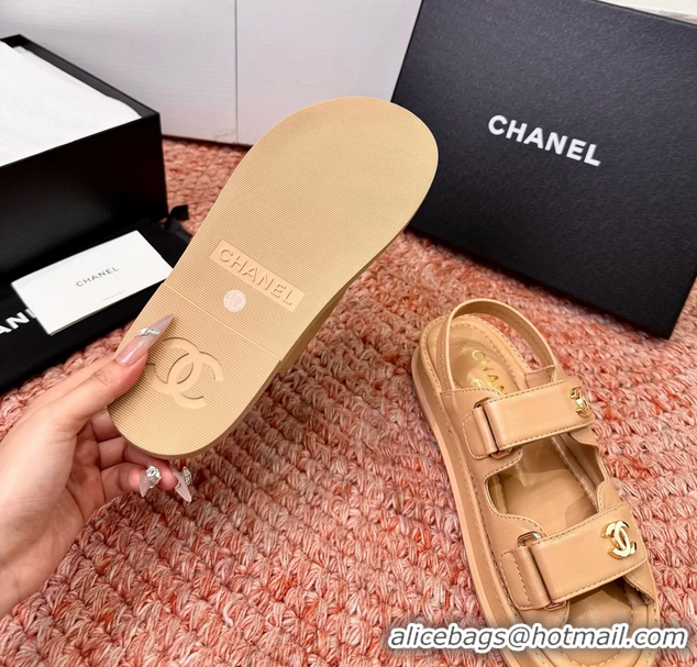 Crafted Chanel CC Dad Dark Beige Leather Platform Sandals 6052101
