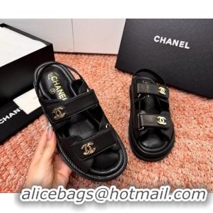 Fashion Chanel CC Dad Black Leather Platform Sandals 6052101