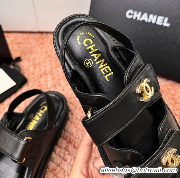 Fashion Chanel CC Dad Black Leather Platform Sandals 6052101