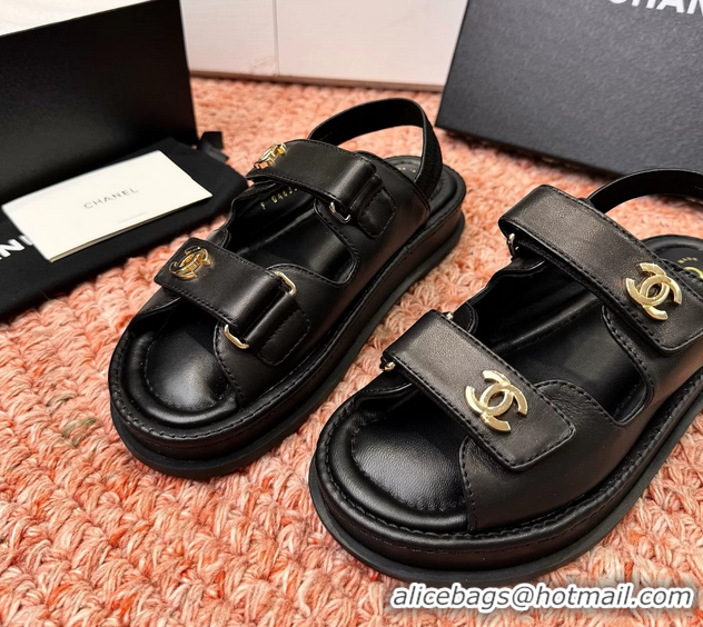Fashion Chanel CC Dad Black Leather Platform Sandals 6052101