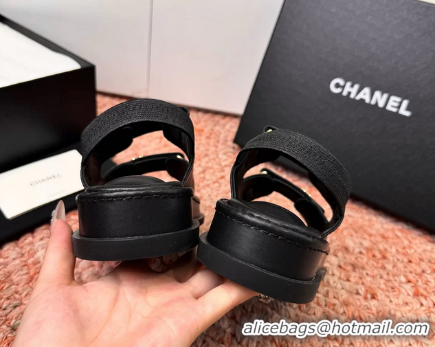 Fashion Chanel CC Dad Black Leather Platform Sandals 6052101