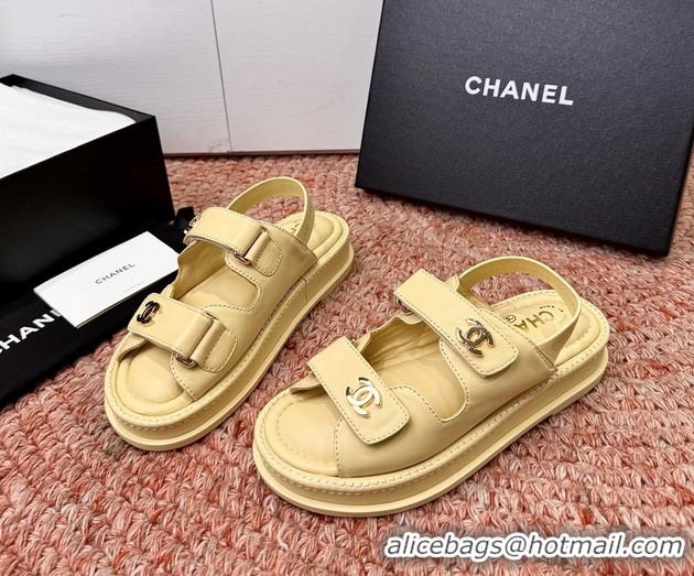 Durable Chanel CC Dad Beige Leather Platform Sandals 6052101