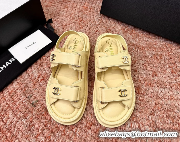 Durable Chanel CC Dad Beige Leather Platform Sandals 6052101
