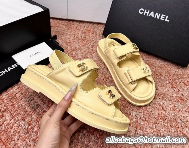 Durable Chanel CC Dad Beige Leather Platform Sandals 6052101