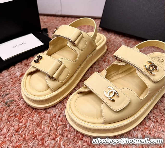 Durable Chanel CC Dad Beige Leather Platform Sandals 6052101
