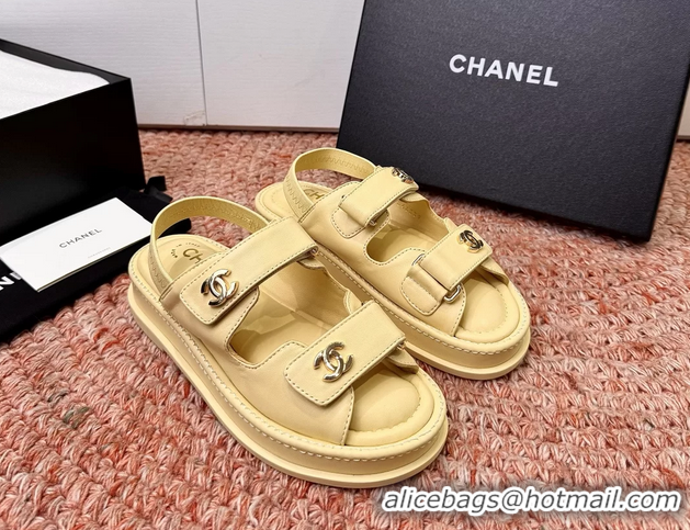 Durable Chanel CC Dad Beige Leather Platform Sandals 6052101