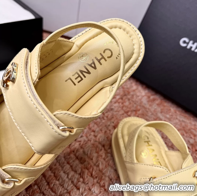 Durable Chanel CC Dad Beige Leather Platform Sandals 6052101