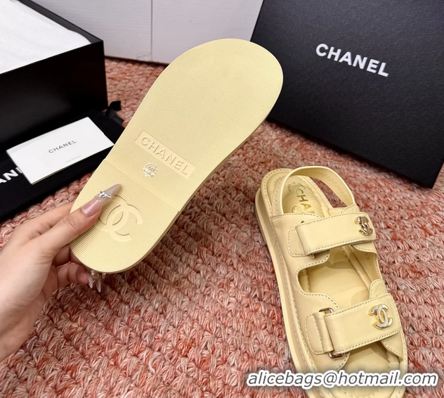 Durable Chanel CC Dad Beige Leather Platform Sandals 6052101