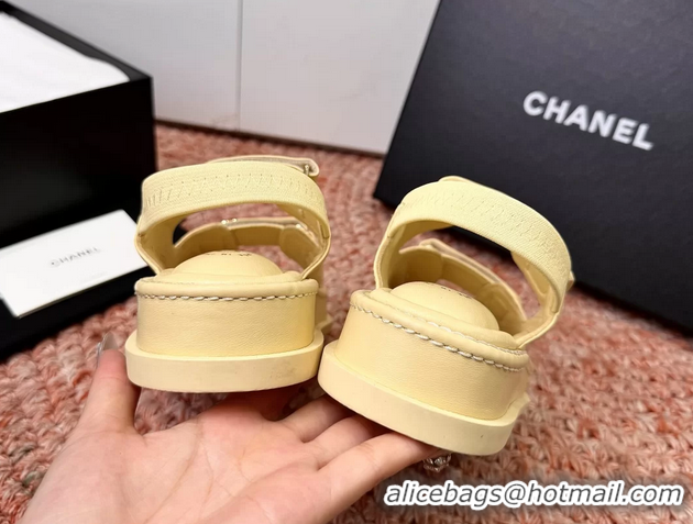 Durable Chanel CC Dad Beige Leather Platform Sandals 6052101