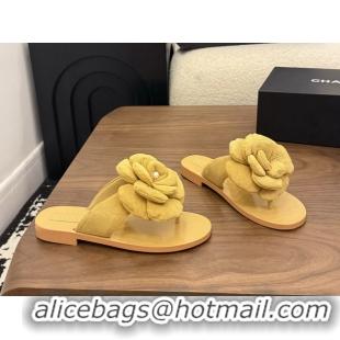 Durable Chanel Yellow Camellia Flower Flat Thong Sandals 6052102