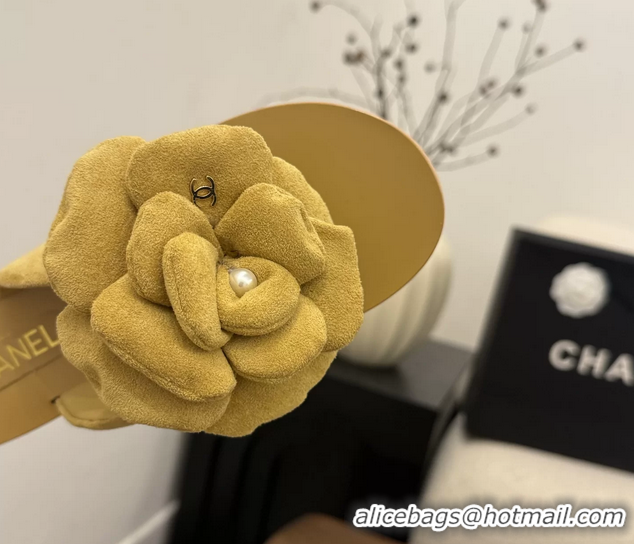 Durable Chanel Yellow Camellia Flower Flat Thong Sandals 6052102