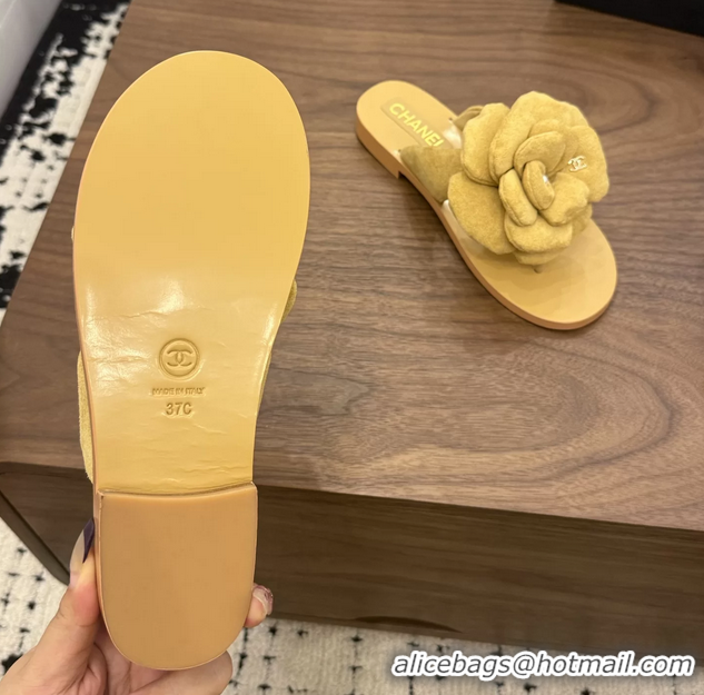 Durable Chanel Yellow Camellia Flower Flat Thong Sandals 6052102