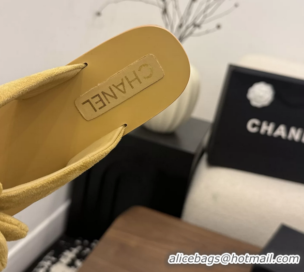 Durable Chanel Yellow Camellia Flower Flat Thong Sandals 6052102